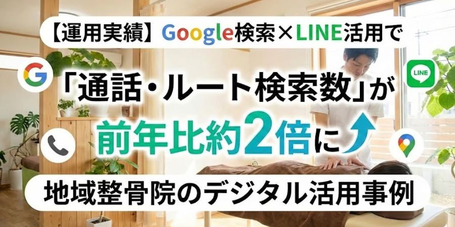 【運用実績】Google検索×LINE活用で「通話・ルート検索数」が前年比約2倍に地域整骨院のデジタル活用事例